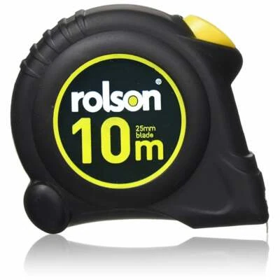 Rolson 10m 33ft Tape Measure Rubber Casing Auto Lock & Belt Clip