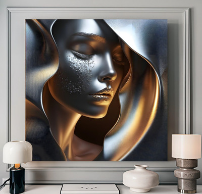 XL LEINWAND BILD BIS 140x140x5 GESICHT FRAU METALL-SILBER-OPTIK MODERNE KUNST 3D