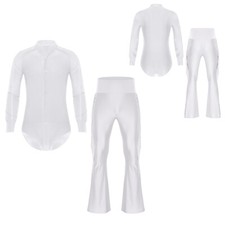 Men Dance Outfit Samba Leotard Button Bodysuit Satin Clubwear Party Costume