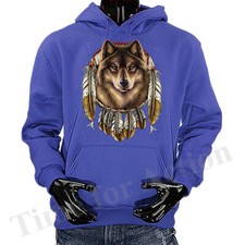 Wolf Dreamcatcher Native American Wilderness Animals Feather Pullover Hoodie