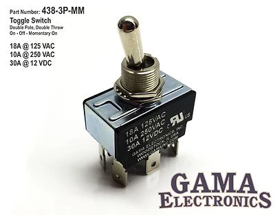 GAMA DPDT 3 Position On-Off-Momentary On Toggle Switch - 438-3P-MM