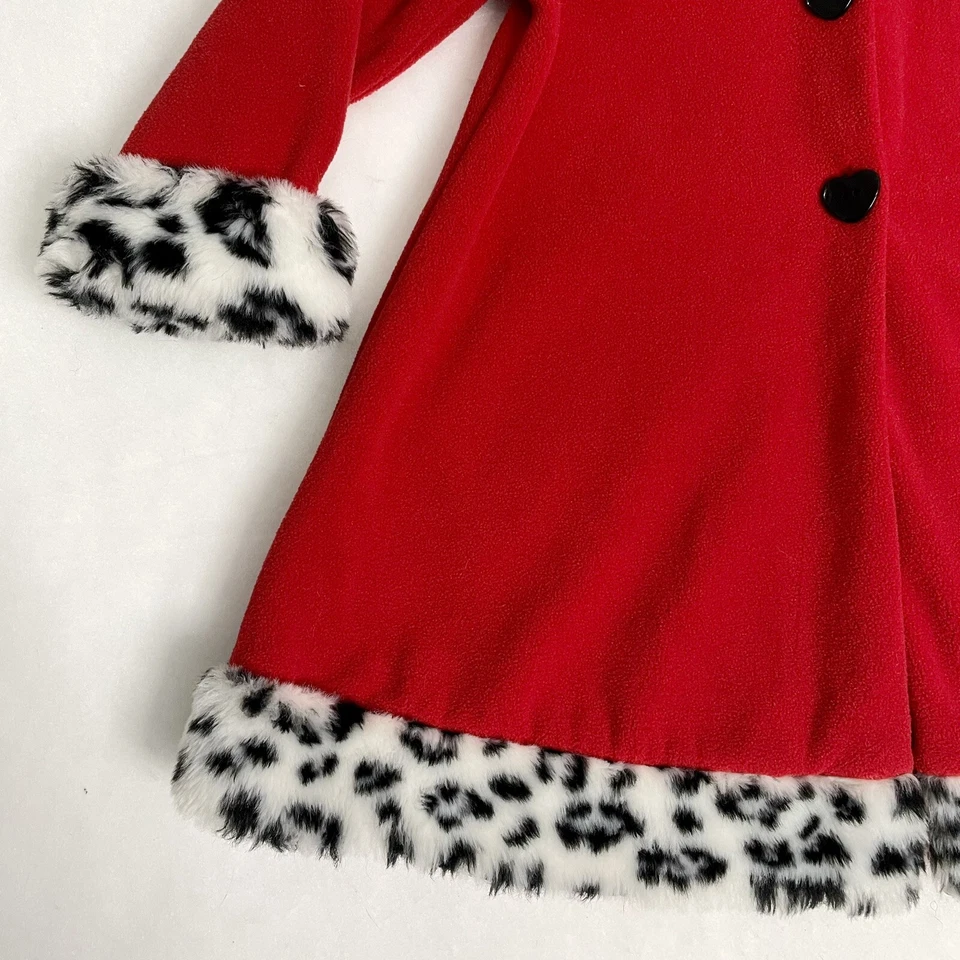 Goodlad Girl’s Red Fleece 白色豹纹装饰连帽/袖口 尺寸 4T — 第 3/4 张图片