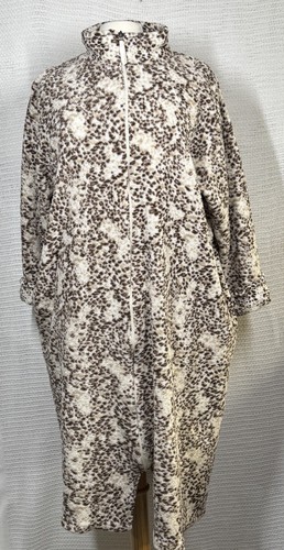 Oscar De La Renta Zippered Front Robe Animal Print Cotton Blend L/XL