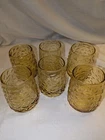 Set Of 6 Vintage Anchor Hocking Lido Milano Amber 4” Rocks  Glasses-Crinkle