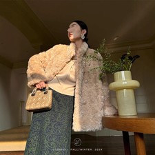 Luxury Warm Fur Coat Womens Winter Stand Collar Warm Lamb Wool Fur Button Jacket