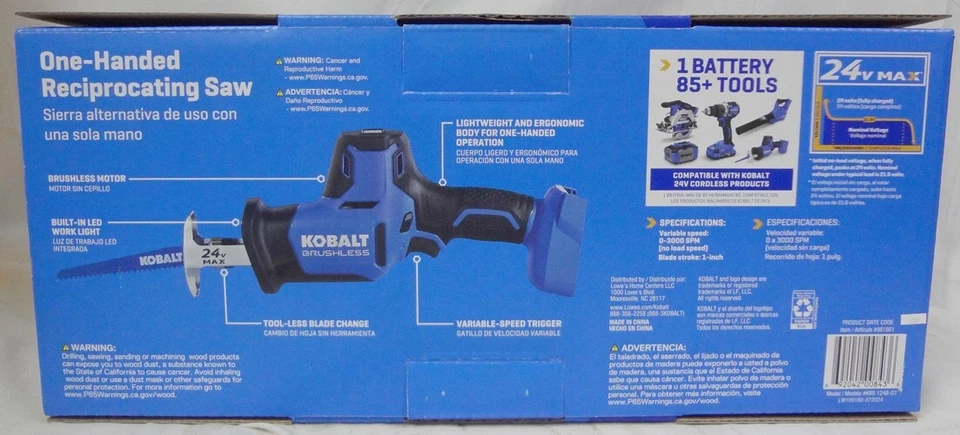 Kobalt #961861 One Handed Cordless Electric Brushless 24v Reciprocating Saw New! - Image 3 of 4