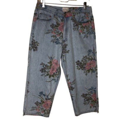 Graff Wear Light Wash Floral Print Cropped Jeans