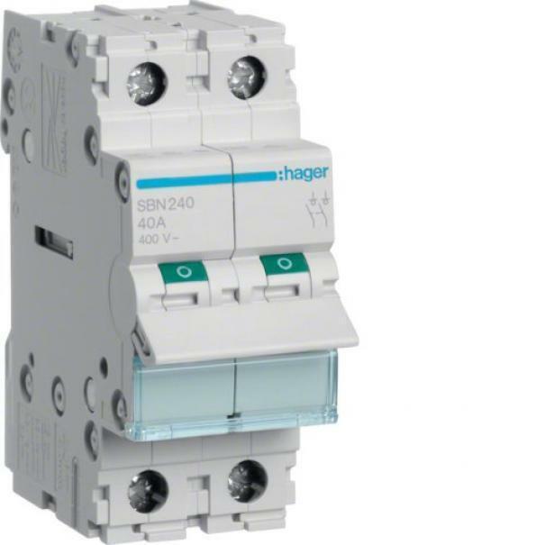 HAGER INTERRUTTORE NON AUTOMATICO 2 POLI 40A 2 MODULI SBN240