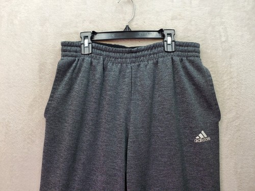 adidas Sweatpants Boy's Gray Pockets Flat Front Tapered Leg Elastic Waist Logo - Picture 3 of 4