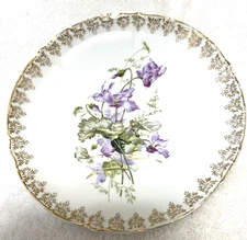 VINTAGE KPM PORCELAIN Hand Painted Purple Floral Plate 8" Collectors Plate