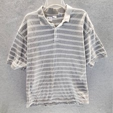 Cherokee Men Polo Shirt Large Gray Striped Short Sleeve Collar Casual