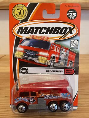Matchbox #25 Fire Crusher Red Hot Heroes Series 2001 Super Splash Orange NIP