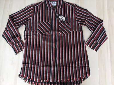 One24 Rags NWT Red Green Flannel Shirt Fringe Hem Button Up Holiday Women's Sm