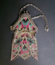Vintage Art Deco Multicolor Metal Mesh Floral Coin Purse with Chain for Women