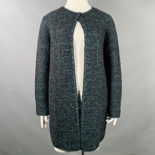 M MISSONI Size 12 Charcoal Green Wool Blend Knit Open Front Coat