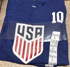NWT US Soccer Christian Pulisic 10 Youth L 12/14 Navy Blu T-Shirt USMNT Football