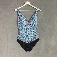 Jantzen Swimsuit Womens Sz 14 Tummy Control Geo Ikat Print One Piece Multicolor