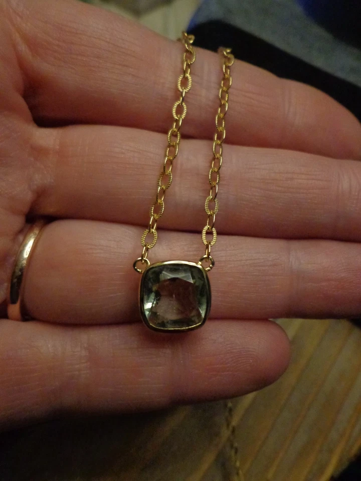 Colar com moldura corte almofada Affinity Gems folheado a 14K-Prasiolita-18" e 2" Ext. NOVO - Imagem 3 de 4