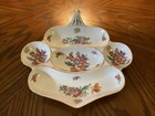 Vnt Porcelain 3 Section Condiment Serving Dish Yellow & Pink Roses Gold Trim  — photo 1