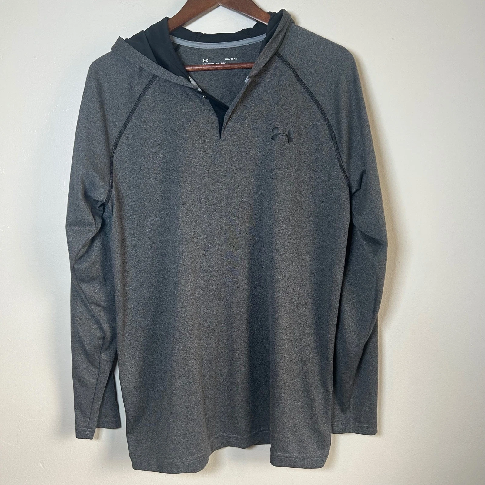 Under Armour Hoodie Mens Medium Grey Heathered Henley Snap Long Sleeve Loose Fit
Opens in a new wind