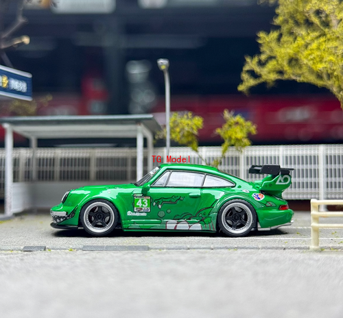 TG Flame 1:64 Green Dinosaur #43 RWB 964 Sports Model Diecast Metal Car New - Afbeelding 5 van 6