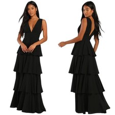 NWOT Lulus Amazing Evening Black Tiered Maxi Gown Dress Size M