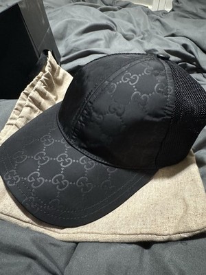 Gucci Men s Black GG Pattern Mesh Back Adjustable Baseball Cap w/ Box Dust Bag