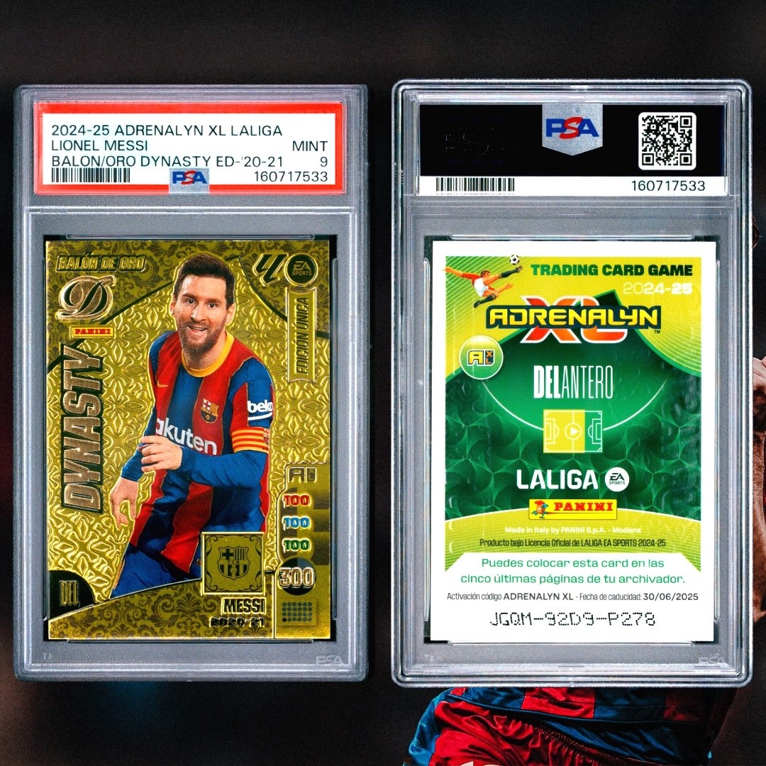LIONEL MESSI BALON DE ORO DYNASTY 2020-21 ADRENALYN XL LALIGA 24-25 PSA 9 MINT view 3