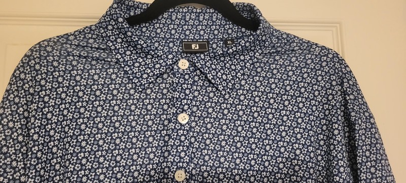 FootJoy Golf Polo Shirt Mens XL Blue Floral Daisy Print Performance Stretch