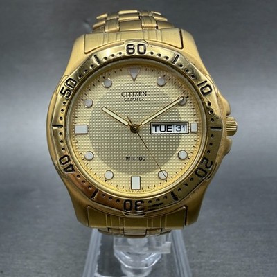 Citizen Watch Men 37mm Champagne Dial Gold Tone Daydate Round New Battery VTG