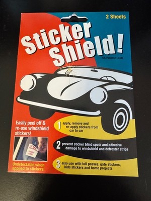 STICKER SHIELD EASY PEEL OFF & RE-USE WINDSHIELD STICKERS 2- 4X6'' SHEETS 