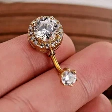 3Ct Round Cut Lab-Created Diamond Women Belly Button Ring 14K Yellow Gold Plated