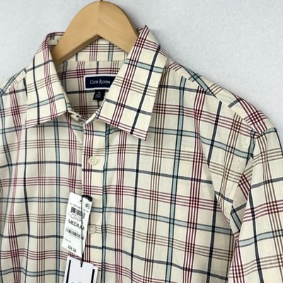 CLUB ROOM Shirt Mens M Palermo Plaid Button Up Refined Woven Winter Ivory NEW