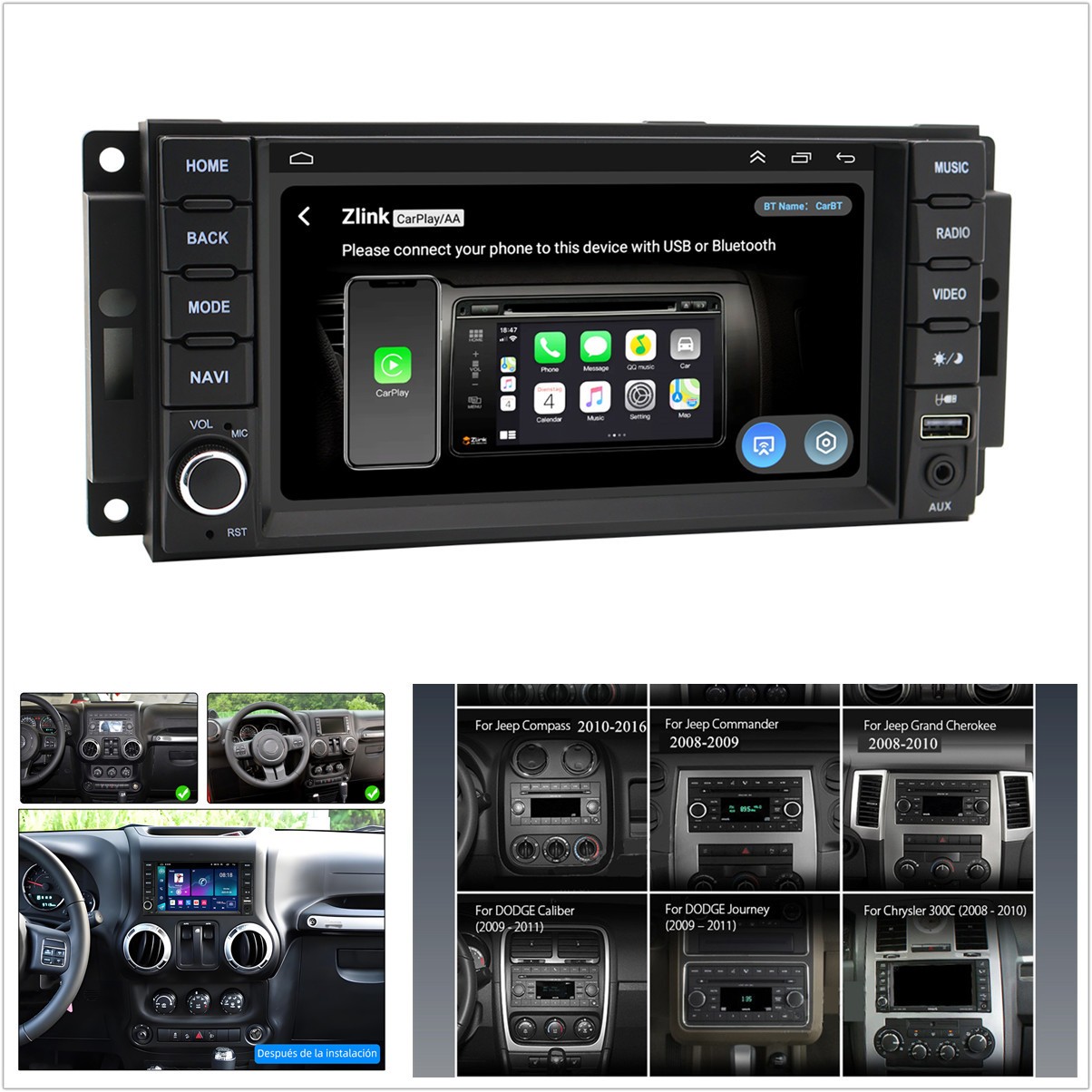 For Dodge Charger Dakota Challenger 2009-2011 7"" Stereo Radio GPS Navi Carplay