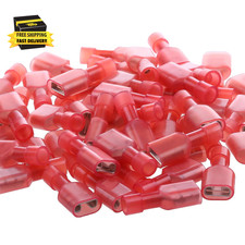 UL Listed Red Female Spade Connector 22-16 AWG, 100 Pcs Nylon Electrical Crimps