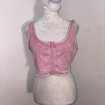 C est Toi Pink Top S  Full Zipper Close Front Cropped Cotton/poly/spandex