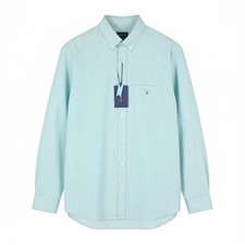 GANT Reg Broadcloth Banker BD Men Shirt L Aqua Striped Buttoned Casual Top