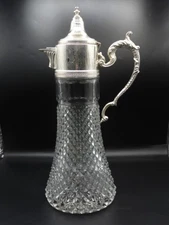 VINTAGE Italy Crystal Glass Pitcher Silver Plate Lid Handle Ornate Godinger
