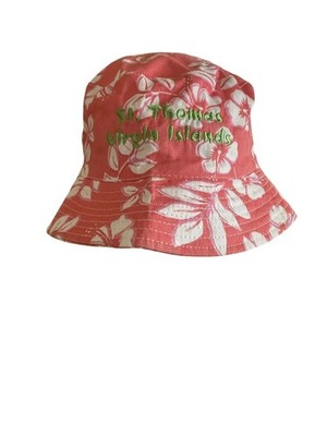 St. Thomas Virgin Islands Embroidered Pink & White Floral Bucket Hat OSFM