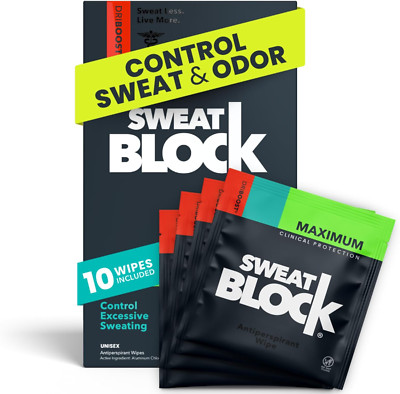 Sweatblock Clinical Strength Deodorant Antiperspirant Wipes - Treat Hyperhidrosi