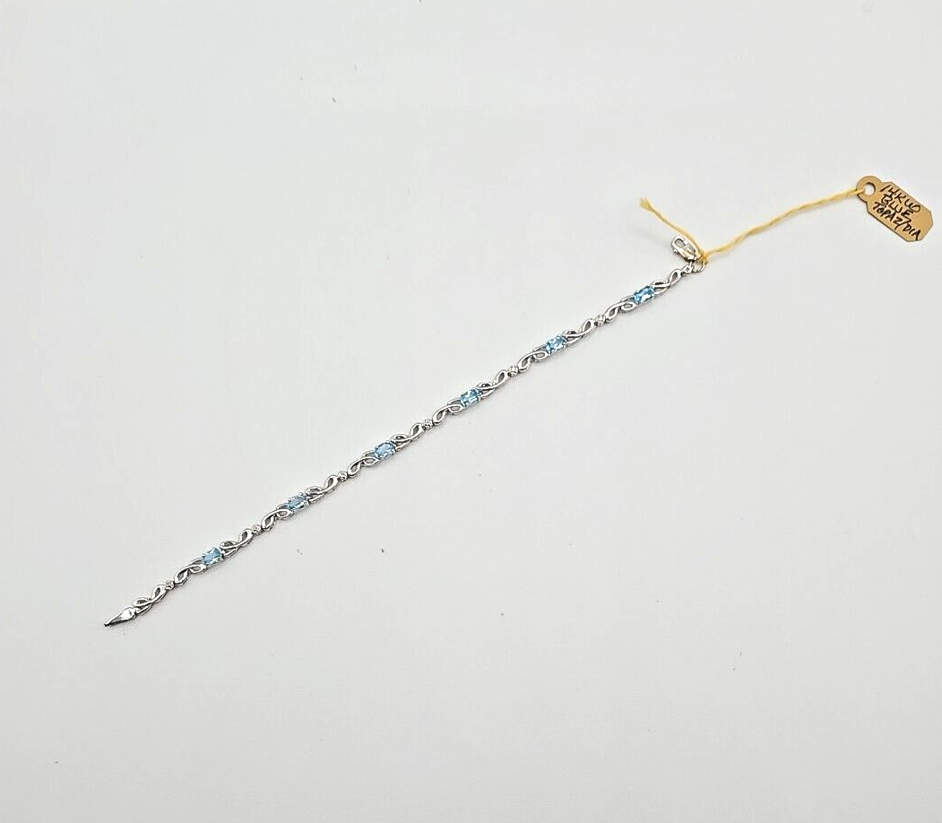 NEW 14kt White Gold Genuine Sky Blue Topaz & Diamond Gemstone 7 Bracelet 6 Grms