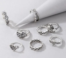 8 PC Silver-Tone Stackable Finger Knuckle Joint Midi Bohemian Ring Set New 9259