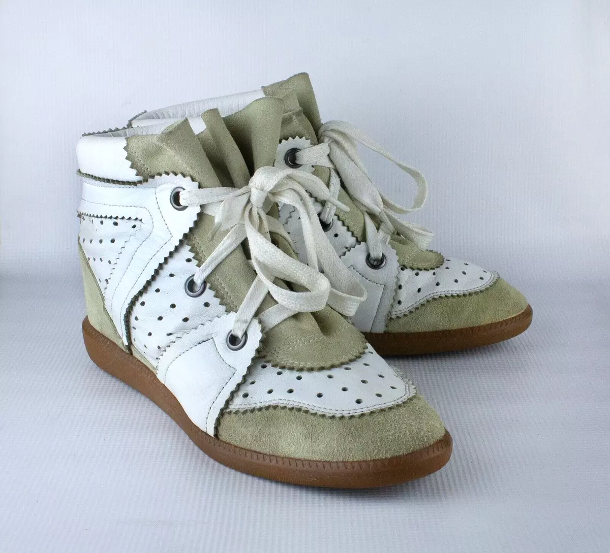 Isabel Marant Bobby Wedge Sneakers White Suede Leather Size EU 41 UK 8 US 11