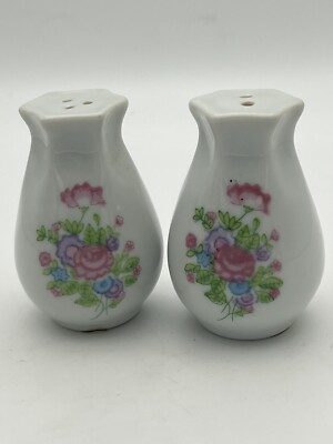Vintage Porcelain China Pink Floral Salt & Pepper Shakers  Set ￼302A Shabby Chic