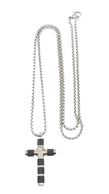 Epinki Collana Uomo Acciaio Inox Con Ciondolo Croce E Corda Di Cera - Catena Moda Regalo - 6