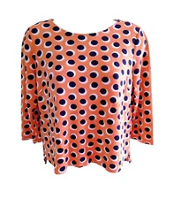 Crown & Ivy Sz. XS Pullover 3/4 Sleeve Top Polka Dot Coral Orange, Black, White