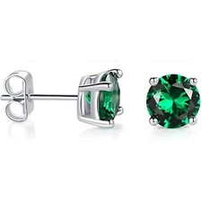2 ct. Genuine Emerald Round Basket Set Stud Earrings in Sterling Silver