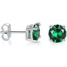 2 ct. Genuine Emerald Round Basket Set Stud Earrings in Sterling Silver