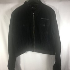Harley Davidson Motorcycles Womens Corduroy Jacket Black Zip Up Flap Pockets XL