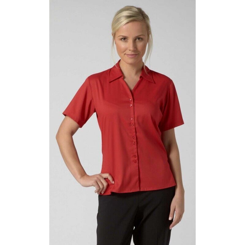 Womens Work Shirt Vortex Freya Red Long Sleeve/Short Sleeve Blouse